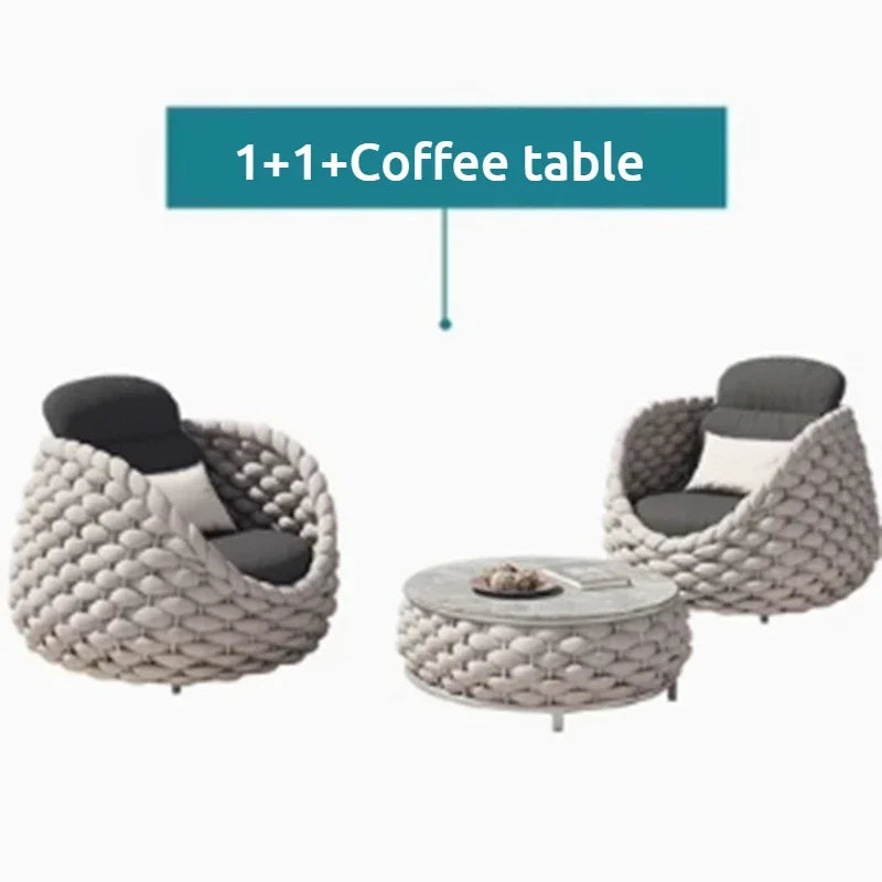 Nordic Rattan Outdoor Beach Chairs Villa Backrest Sofa Designer Coffee Table