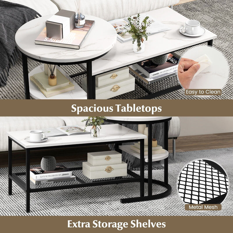 GOFLAME Coffee Table Nesting Set – Modern Marble Look & Space-Saving Design