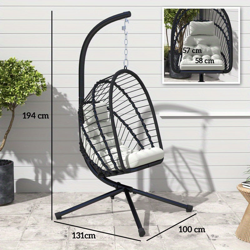 Outsunny Rattan Egg Swing Chair with Cushion & Stand – Indoor/Outdoor Use