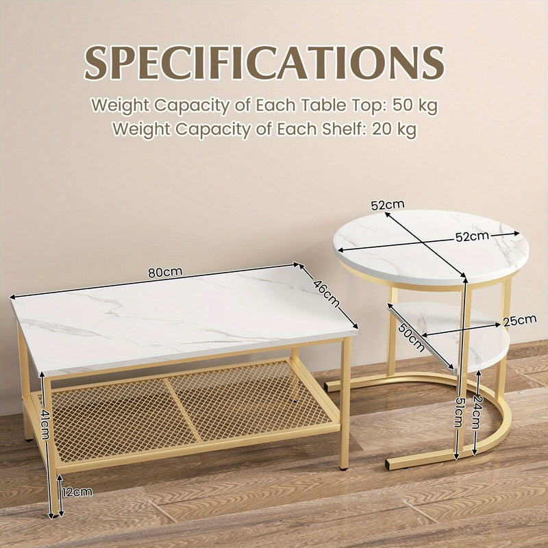 GOFLAME Set of 2 Nesting Coffee Tables – Modern Faux Marble Design