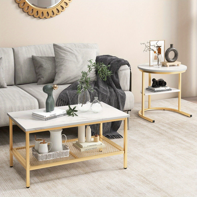 GOFLAME Set of 2 Nesting Coffee Tables – Modern Faux Marble Design