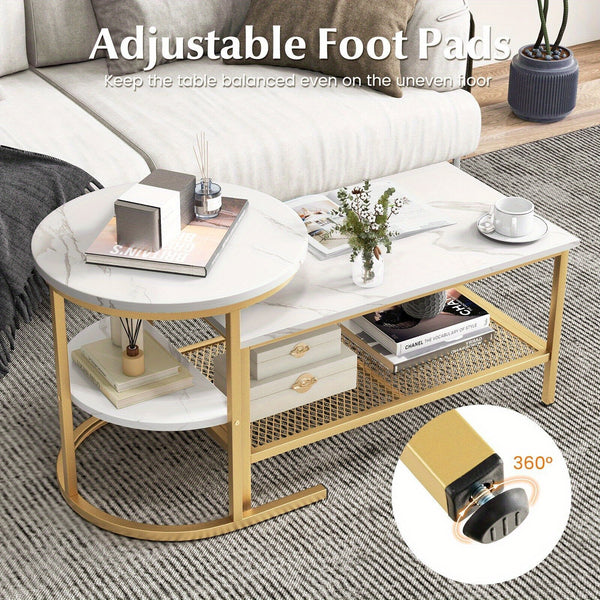 GOFLAME Set of 2 Nesting Coffee Tables – Modern Faux Marble Design
