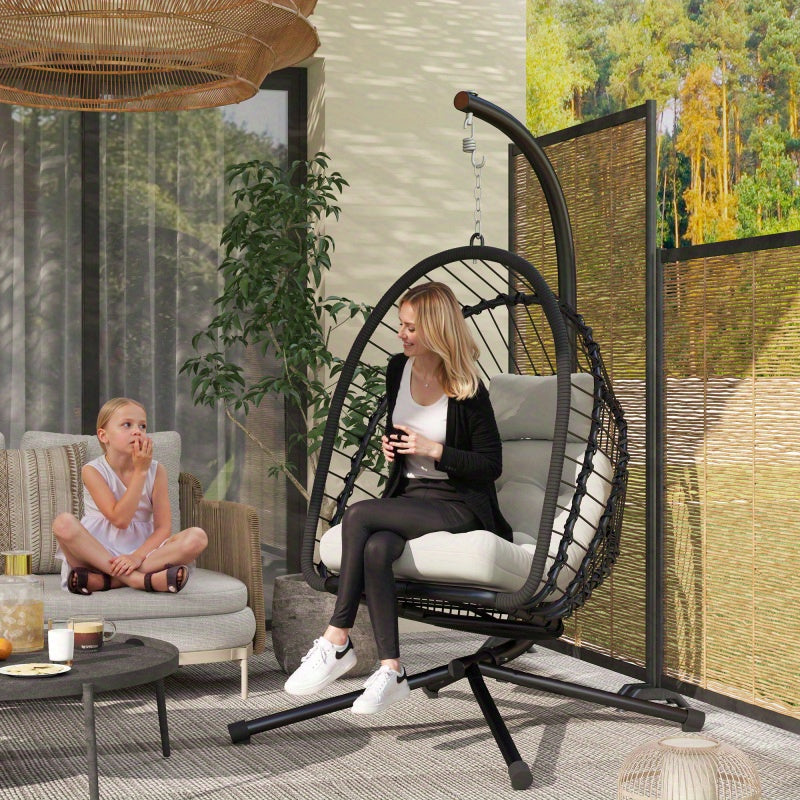 Outsunny Rattan Egg Swing Chair with Cushion & Stand – Indoor/Outdoor Use