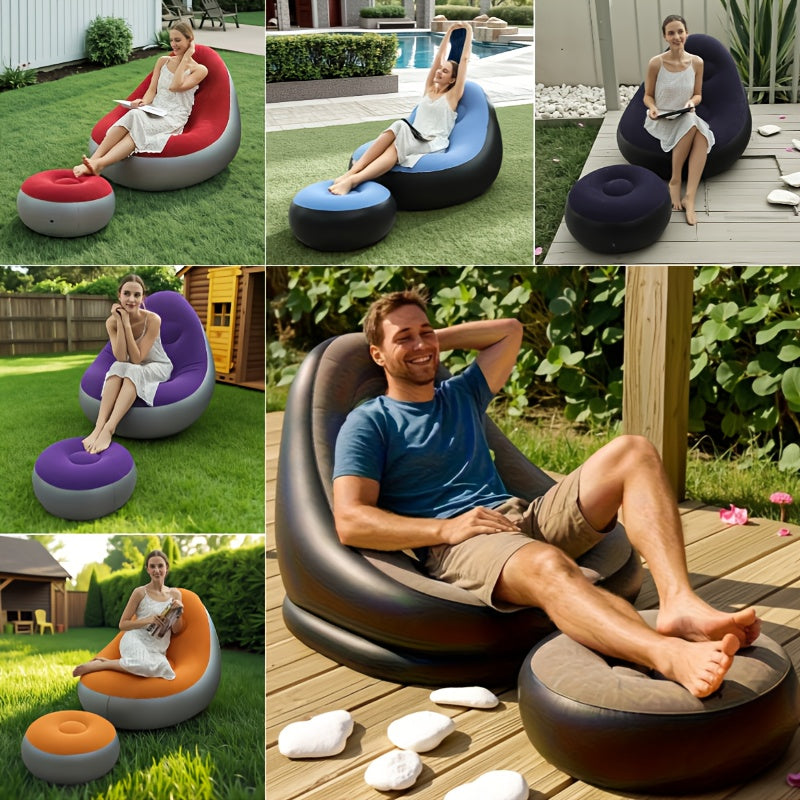 Portable Inflatable Lounge Chair with Footrest – Quick Inflate Outdoor Recliner