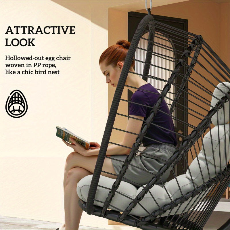 Outsunny Rattan Egg Swing Chair with Cushion & Stand – Indoor/Outdoor Use