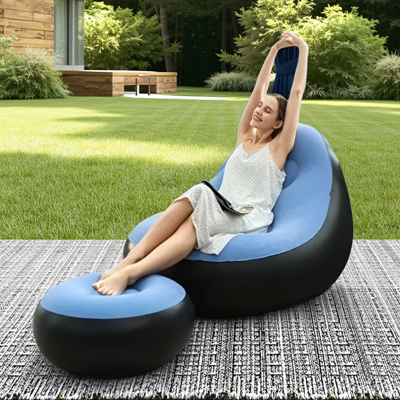 Portable Inflatable Lounge Chair with Footrest – Quick Inflate Outdoor Recliner