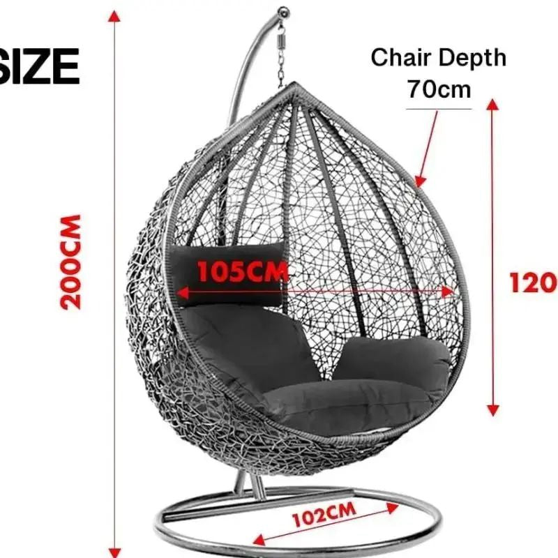Rattan Egg Swing Chair with Stand & Cushion – Grey Hanging Hammock
