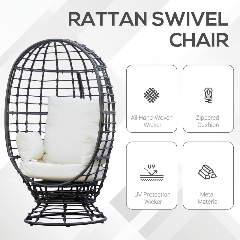Outsunny Swivel Rattan Egg Chair with Cushion & Pillow