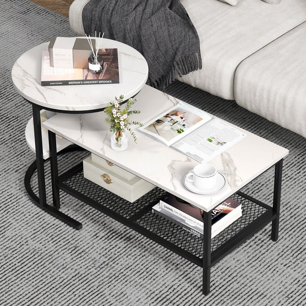 GOFLAME Coffee Table Nesting Set – Modern Marble Look & Space-Saving Design