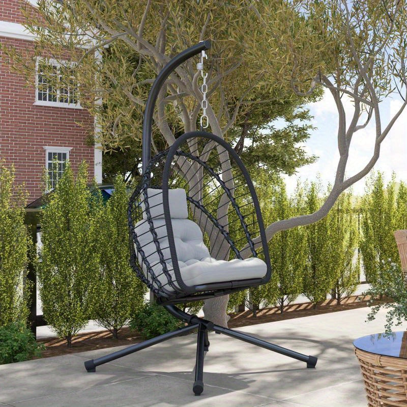Outsunny Rattan Egg Swing Chair with Cushion & Stand – Indoor/Outdoor Use