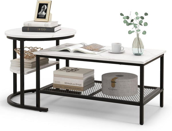GOFLAME Coffee Table Nesting Set – Modern Marble Look & Space-Saving Design