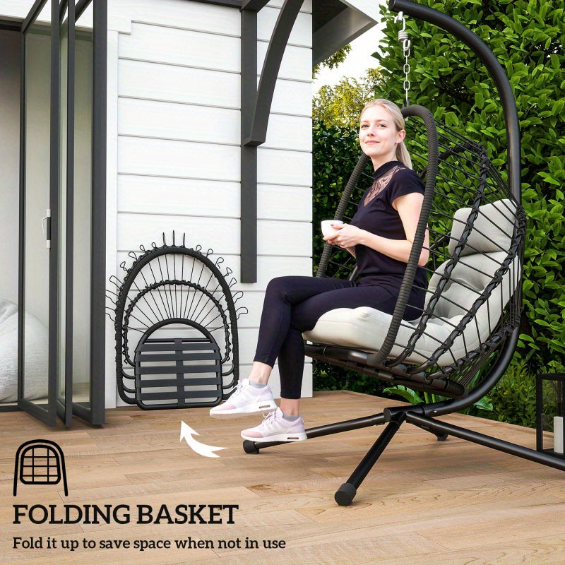 Outsunny Rattan Egg Swing Chair with Cushion & Stand – Indoor/Outdoor Use