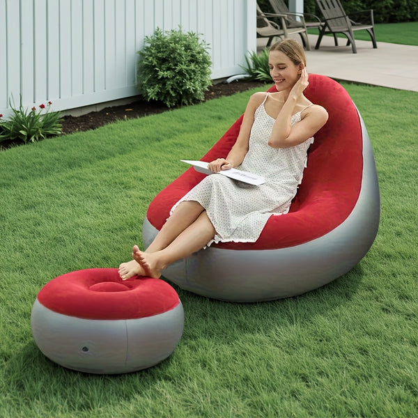 Portable Inflatable Lounge Chair with Footrest – Quick Inflate Outdoor Recliner