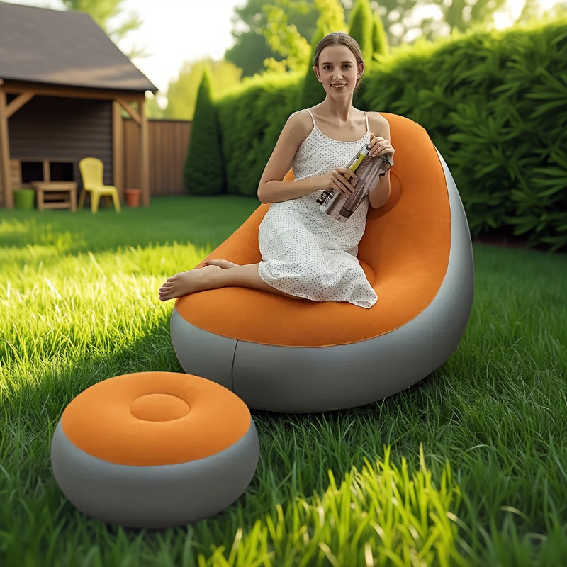 Portable Inflatable Lounge Chair with Footrest – Quick Inflate Outdoor Recliner