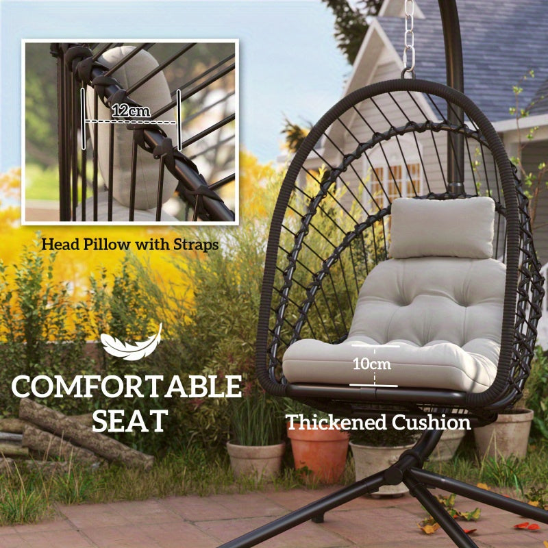 Outsunny Rattan Egg Swing Chair with Cushion & Stand – Indoor/Outdoor Use