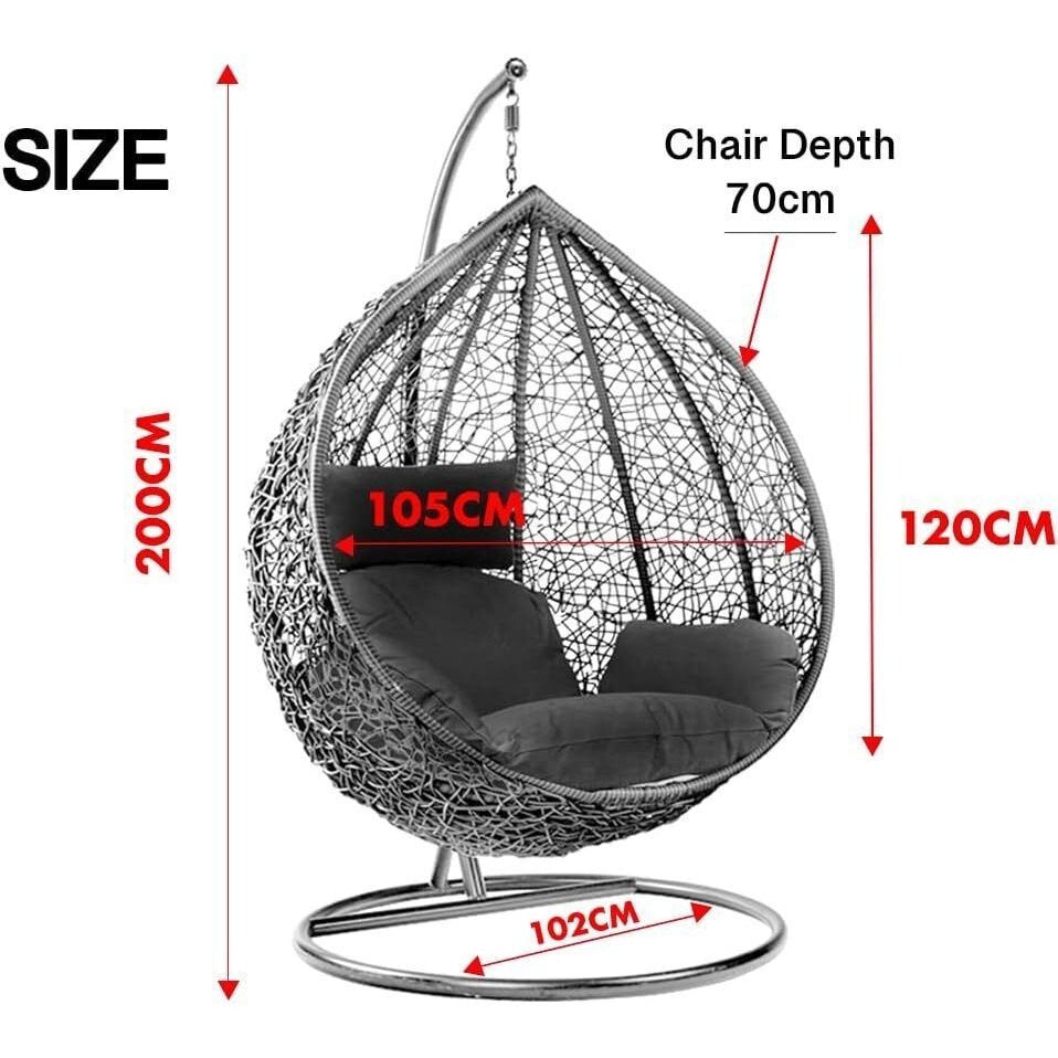 Rattan Egg Swing Chair with Stand & Cushion – Grey Hanging Hammock