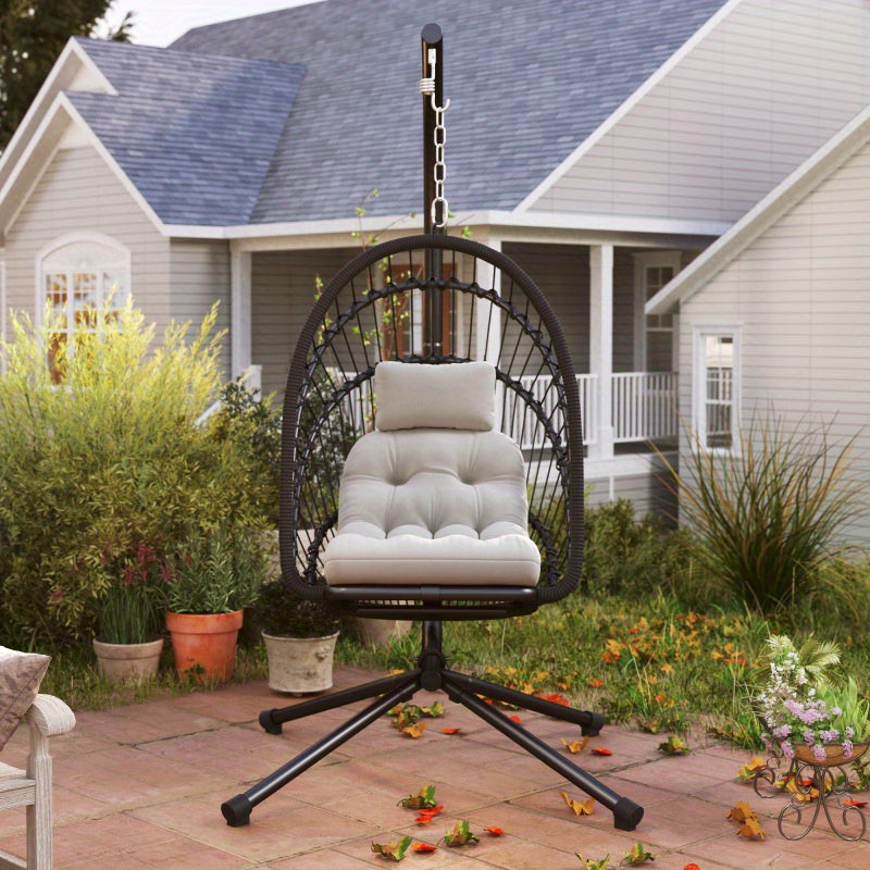 Outsunny Rattan Egg Swing Chair with Cushion & Stand – Indoor/Outdoor Use