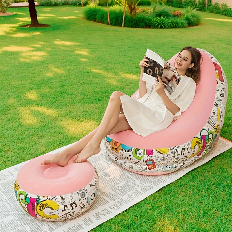 Inflatable Lounge Chair with Footrest – Foldable & Portable PVC Relax Chair