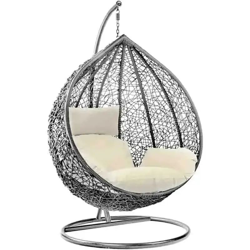 Rattan Egg Swing Chair with Stand & Cushion – Grey Hanging Hammock