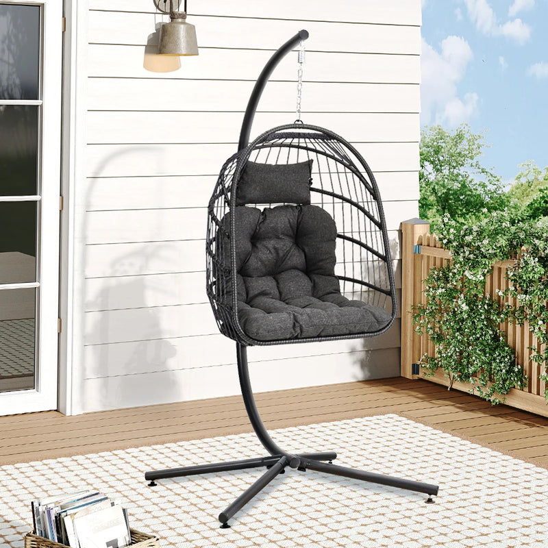 Woven Hanging Egg Chair with Stand & Cushions – Indoor/Outdoor Leisure Swing 🪶✨