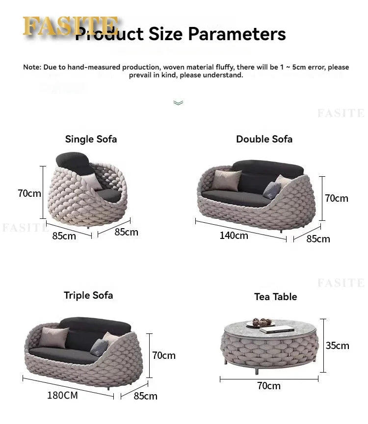 Nordic Rattan Outdoor Beach Chairs Villa Backrest Sofa Designer Coffee Table