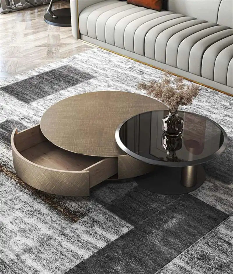 Luxury Round Coffee Table – Stainless Steel & Tempered Glass Design