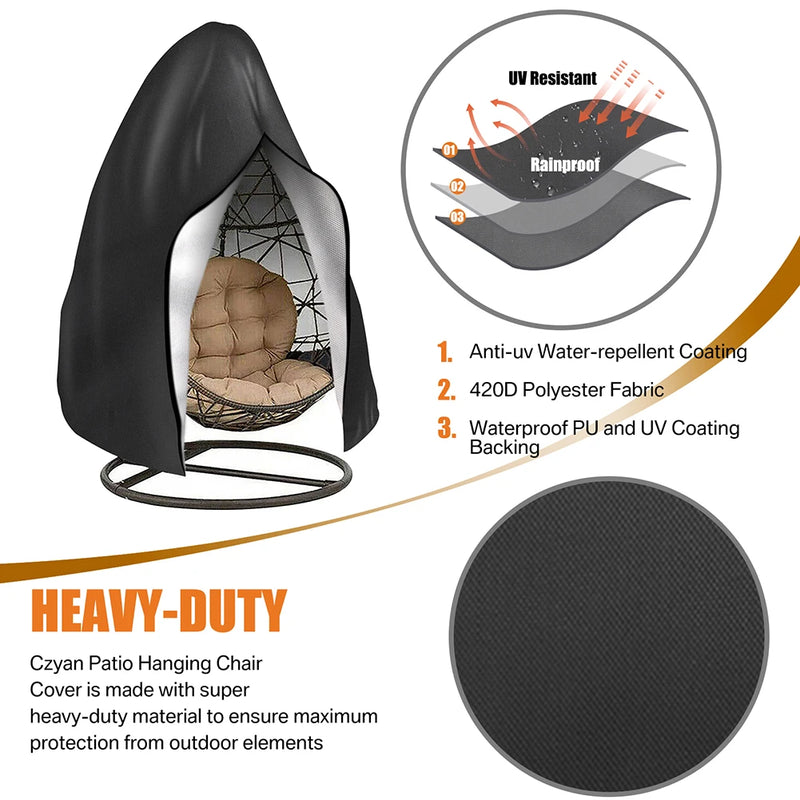 Waterproof Hanging Egg Chair Cover Outdoor with Zipper & Buckle