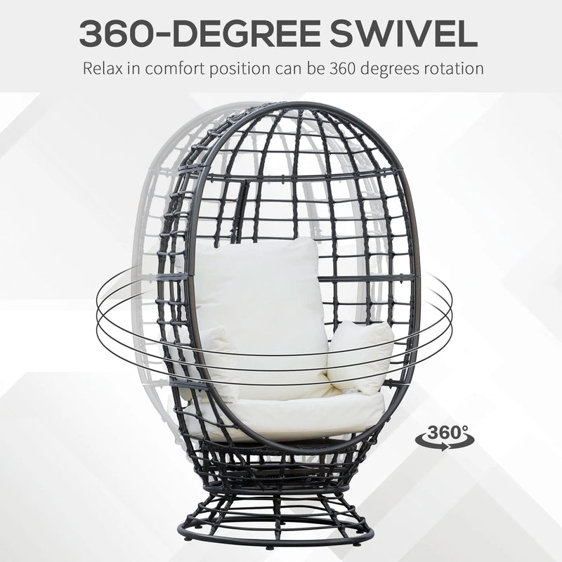 Outsunny Swivel Rattan Egg Chair with Cushion & Pillow