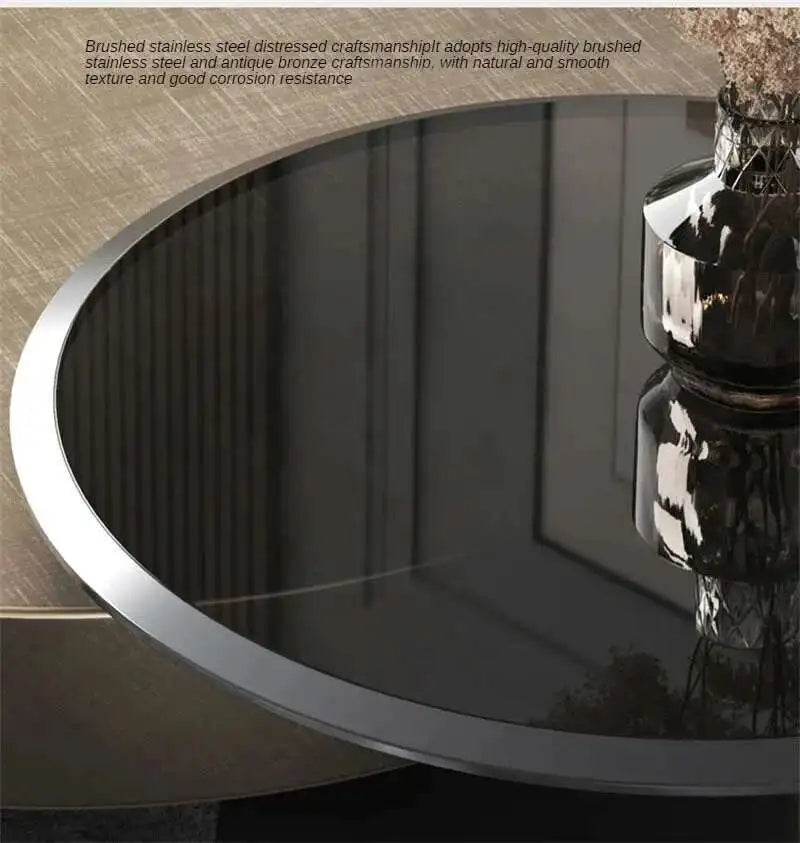 Luxury Round Coffee Table – Stainless Steel & Tempered Glass Design