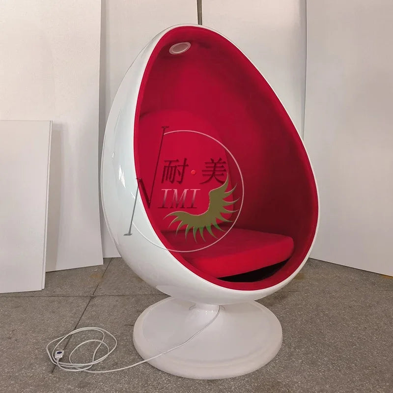 XZQ Oval Eggshell Ball Chair 🎧 Modern Fiberglass Bubble Chair with Built-in Audio