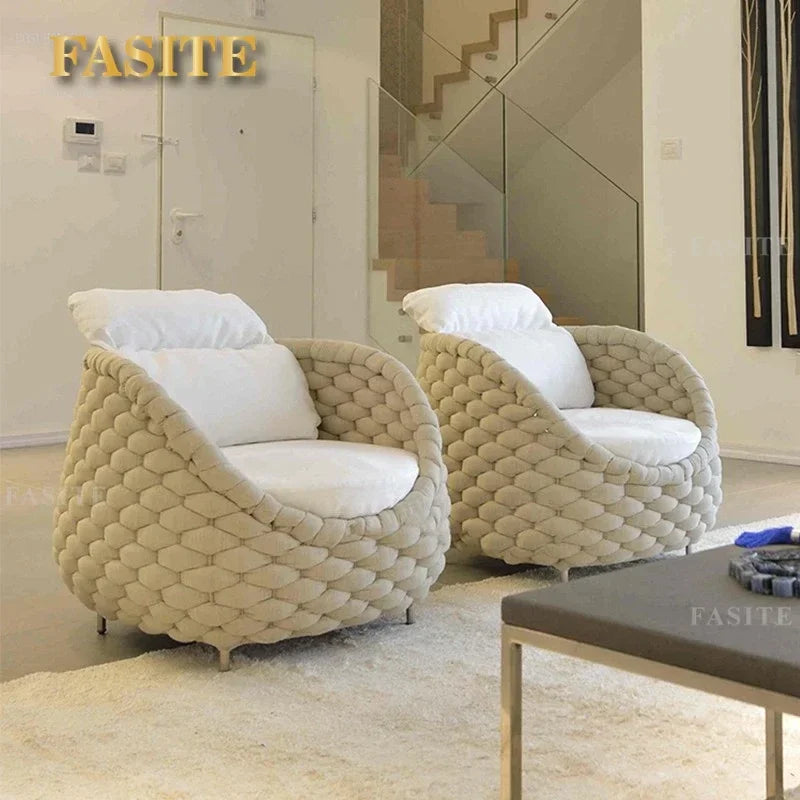 Nordic Rattan Outdoor Beach Chairs Villa Backrest Sofa Designer Coffee Table