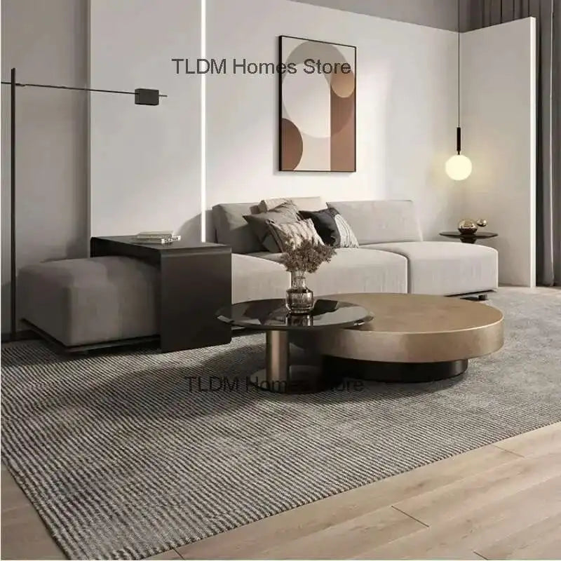 Luxury Round Coffee Table – Stainless Steel & Tempered Glass Design