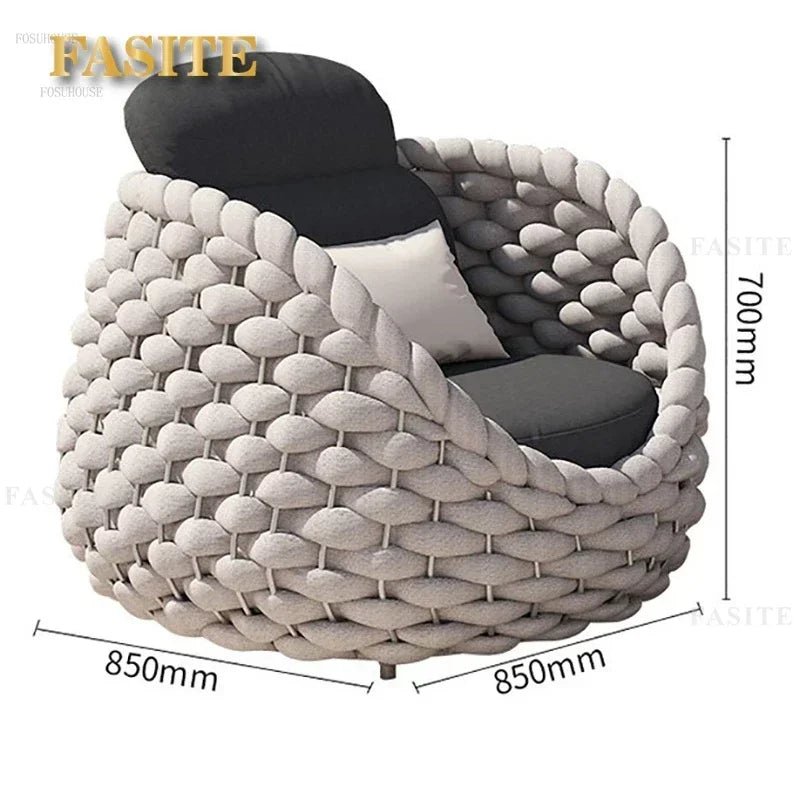 Nordic Rattan Outdoor Beach Chairs Villa Backrest Sofa Designer Coffee Table