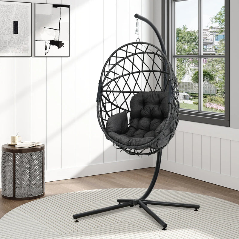 Woven Hanging Egg Chair with Stand & Cushions – Indoor/Outdoor Leisure Swing 🪶✨