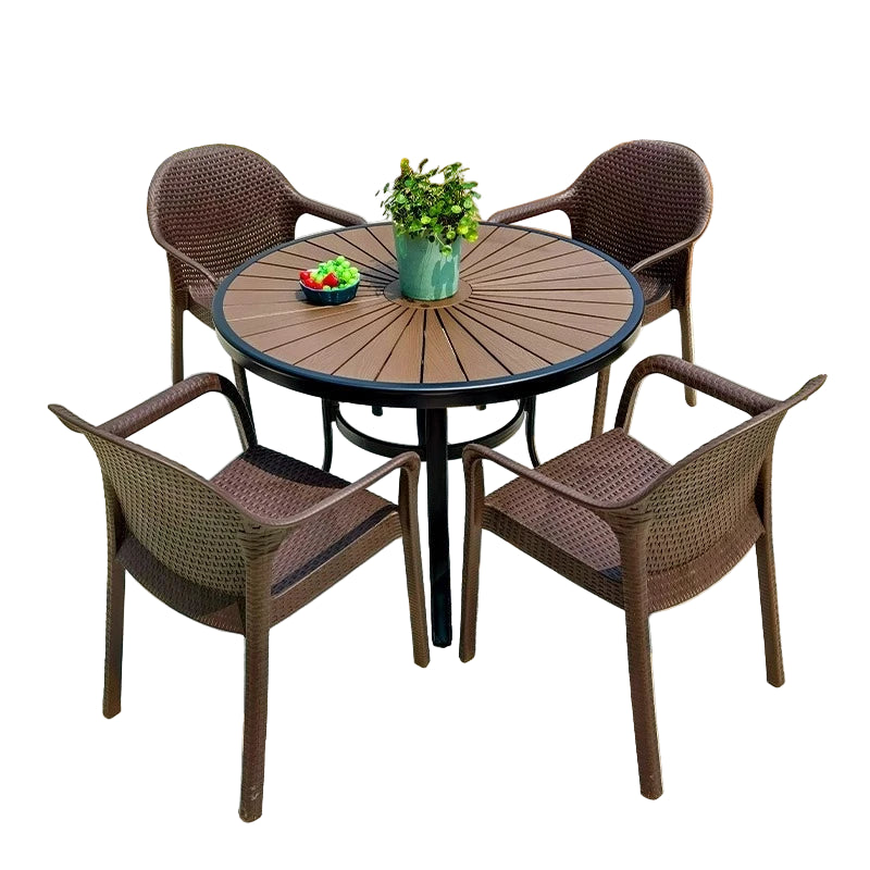 Outdoor Rattan Dining Set – Round Table & Chairs for Patio or Villa