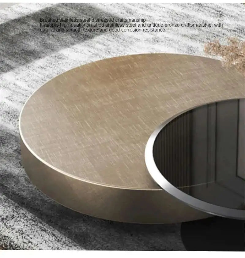 Luxury Round Coffee Table – Stainless Steel & Tempered Glass Design