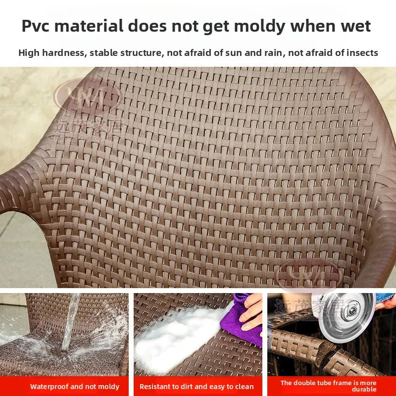 Outdoor Rattan Dining Set – Round Table & Chairs for Patio or Villa