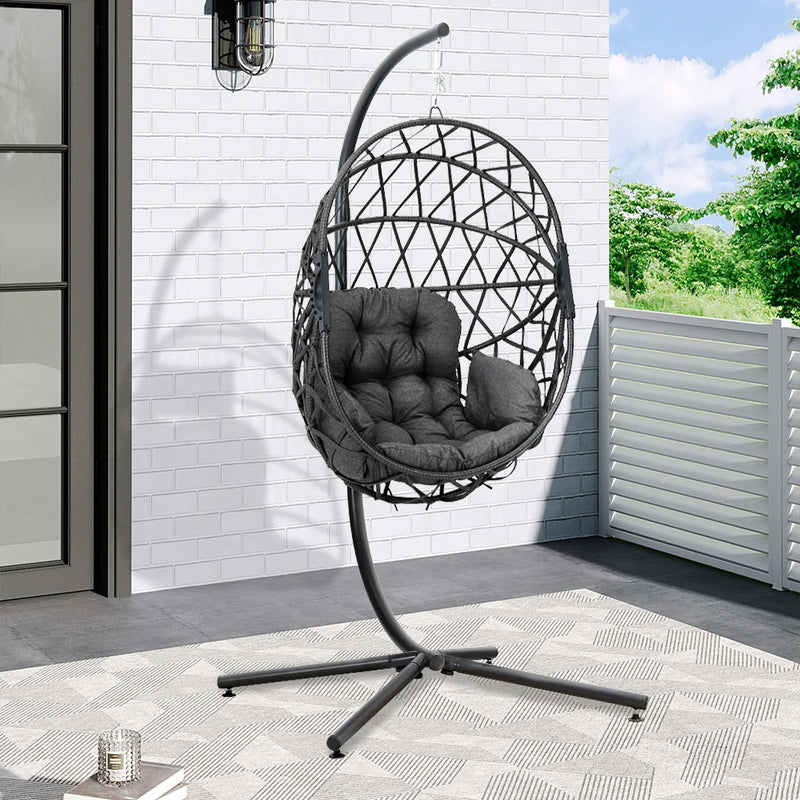 Woven Hanging Egg Chair with Stand & Cushions – Indoor/Outdoor Leisure Swing 🪶✨