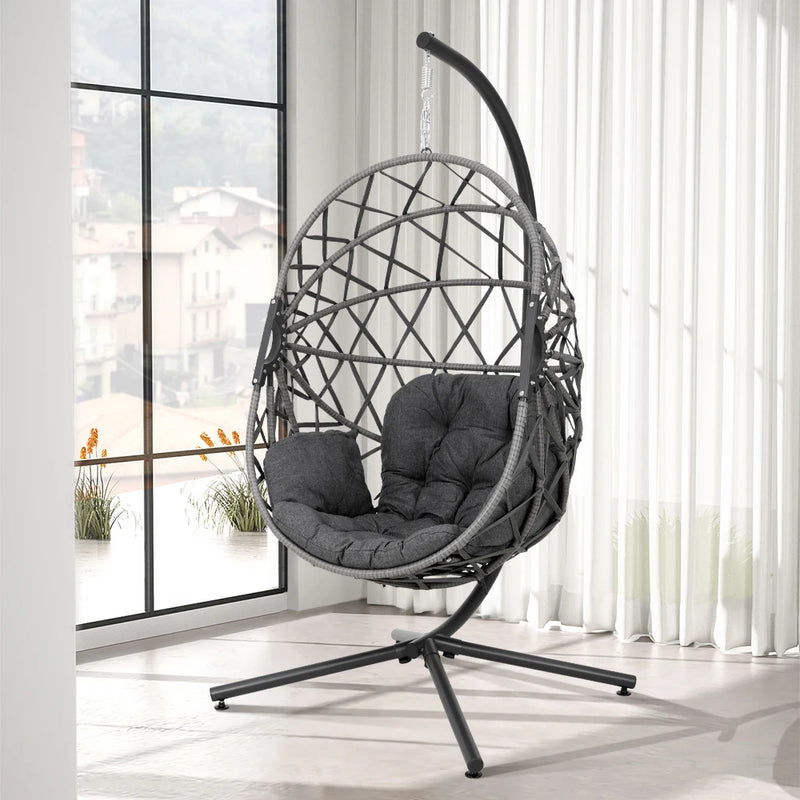 Woven Hanging Egg Chair with Stand & Cushions – Indoor/Outdoor Leisure Swing 🪶✨
