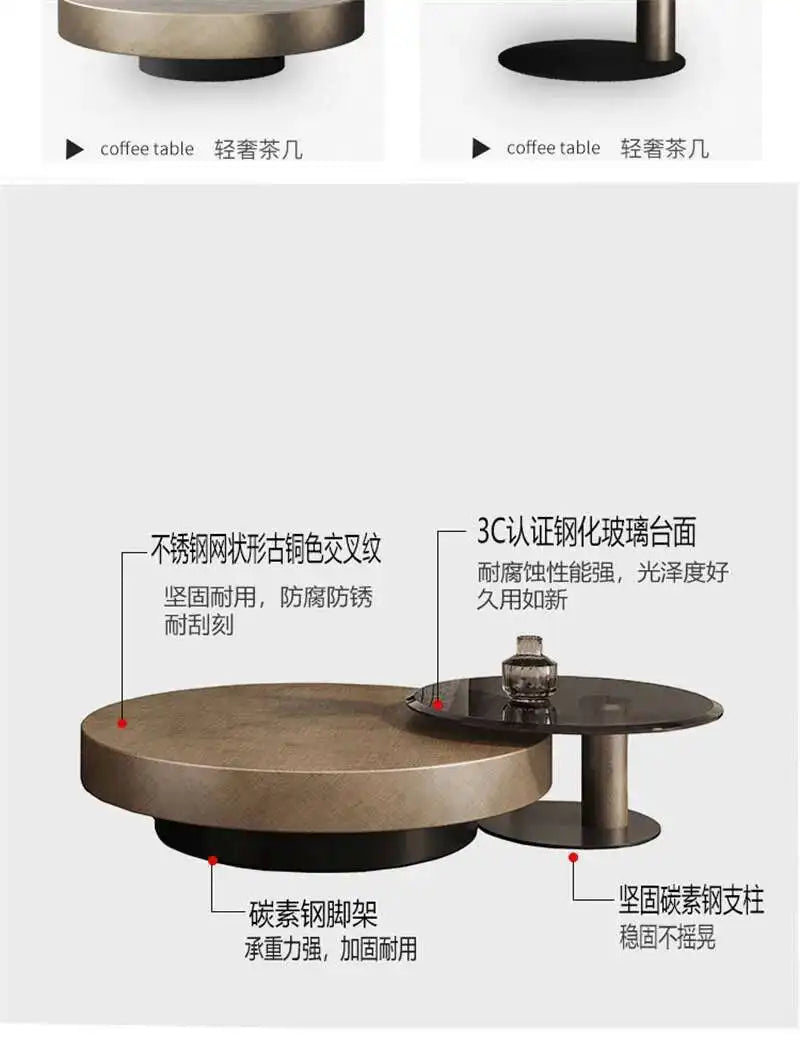 Luxury Round Coffee Table – Stainless Steel & Tempered Glass Design