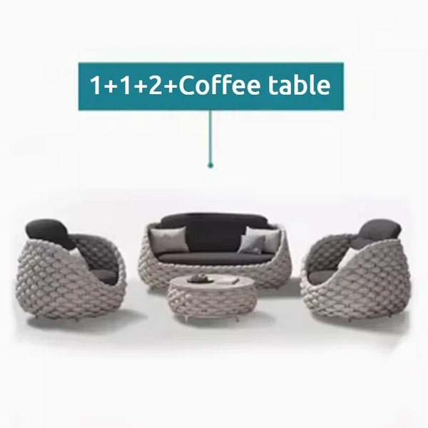 Nordic Rattan Outdoor Beach Chairs Villa Backrest Sofa Designer Coffee Table