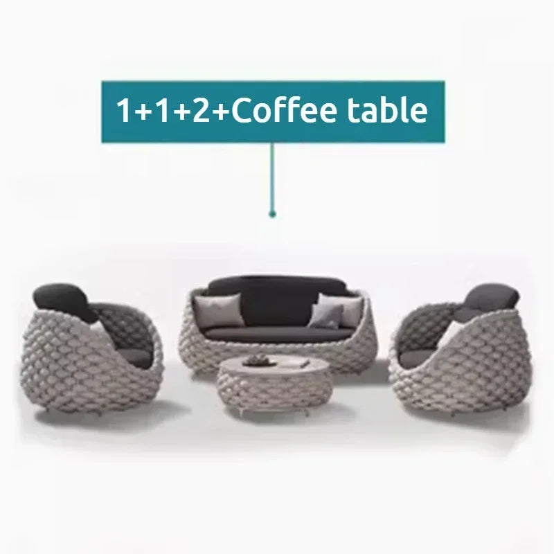 Nordic Rattan Outdoor Beach Chairs Villa Backrest Sofa Designer Coffee Table