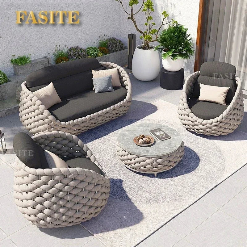 Nordic Rattan Outdoor Beach Chairs Villa Backrest Sofa Designer Coffee Table