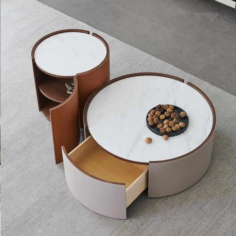 Luxury Round Coffee Table Set – Modern Living Room Design with Storage