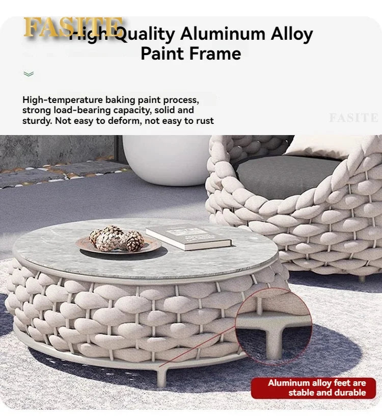 Nordic Rattan Outdoor Beach Chairs Villa Backrest Sofa Designer Coffee Table