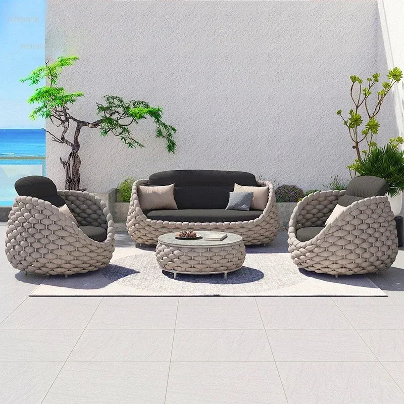Nordic Rattan Outdoor Beach Chairs Villa Backrest Sofa Designer Coffee Table