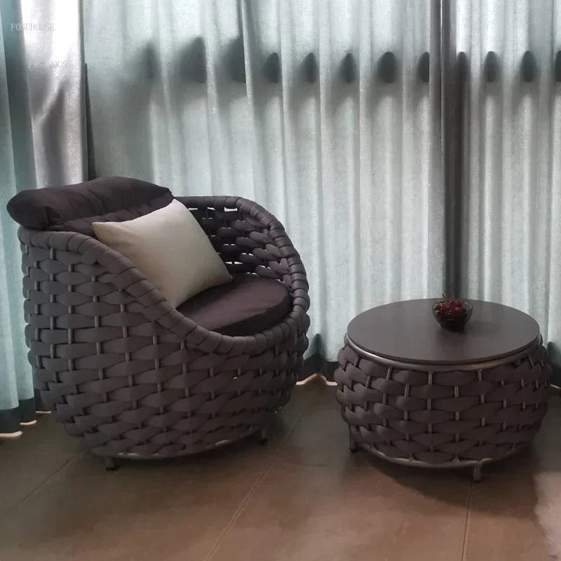 Nordic Rattan Outdoor Beach Chairs Villa Backrest Sofa Designer Coffee Table