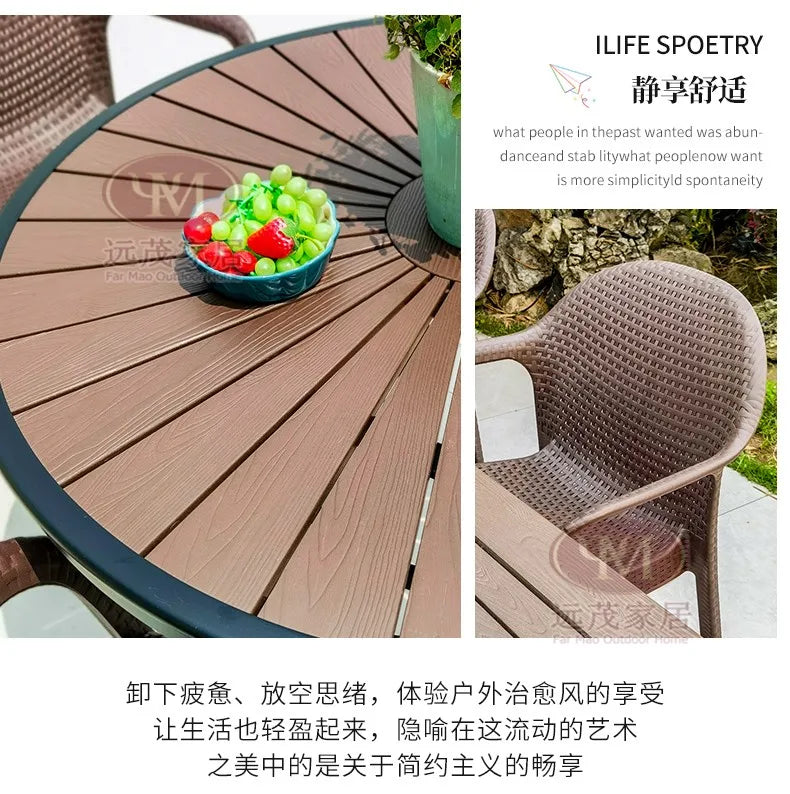 Outdoor Rattan Dining Set – Round Table & Chairs for Patio or Villa