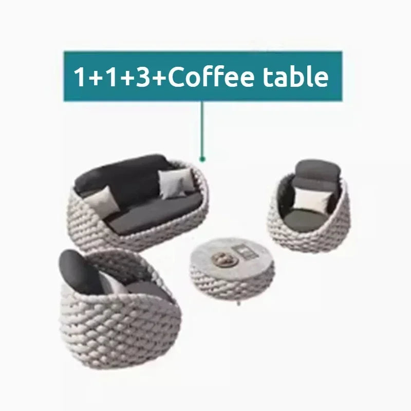 Nordic Rattan Outdoor Beach Chairs Villa Backrest Sofa Designer Coffee Table