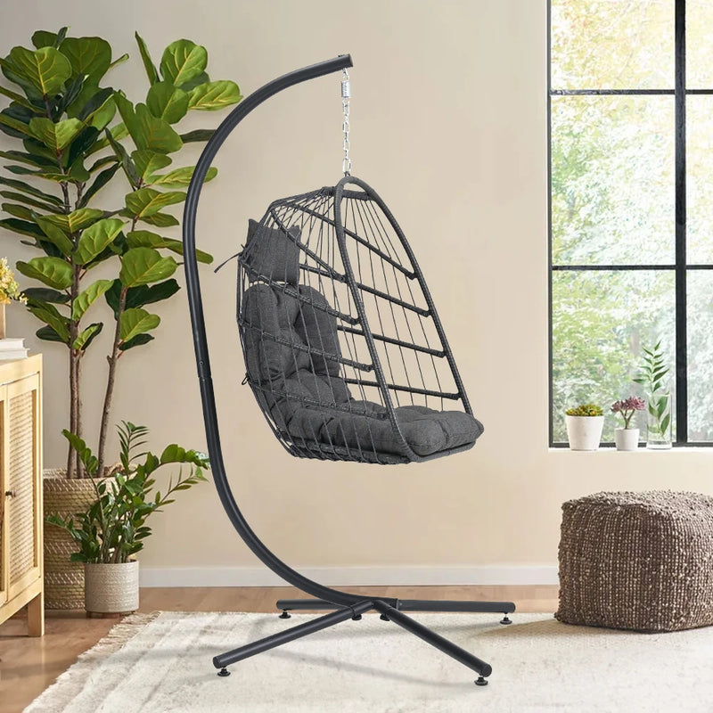 Woven Hanging Egg Chair with Stand & Cushions – Indoor/Outdoor Leisure Swing 🪶✨